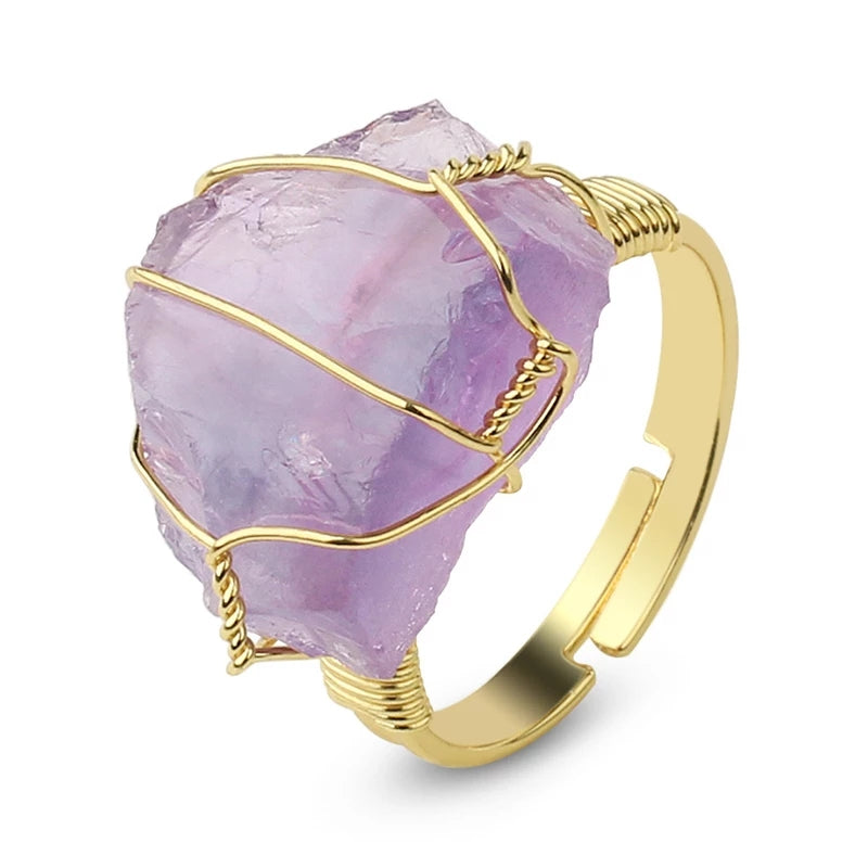 Golden Wire Wrapped Stone Ring