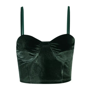 Army Green Velvet Crop Top