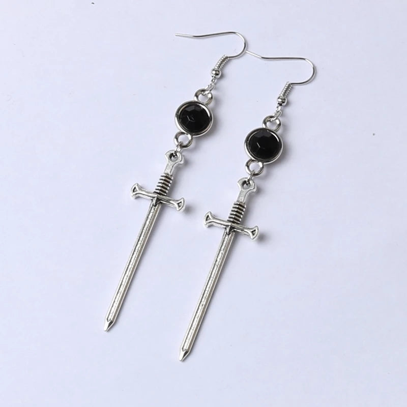 Black Crystal Sword Earrings