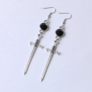 Black Crystal Sword Earrings