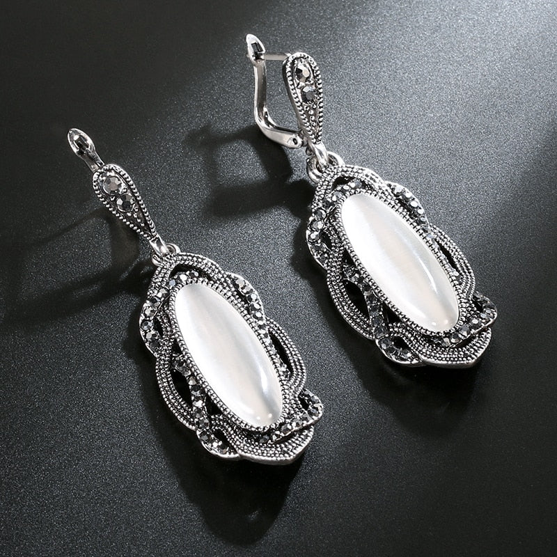 Oval Crystal Drop Earrings