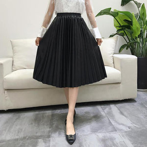 Pleated Leather Midi Skirt