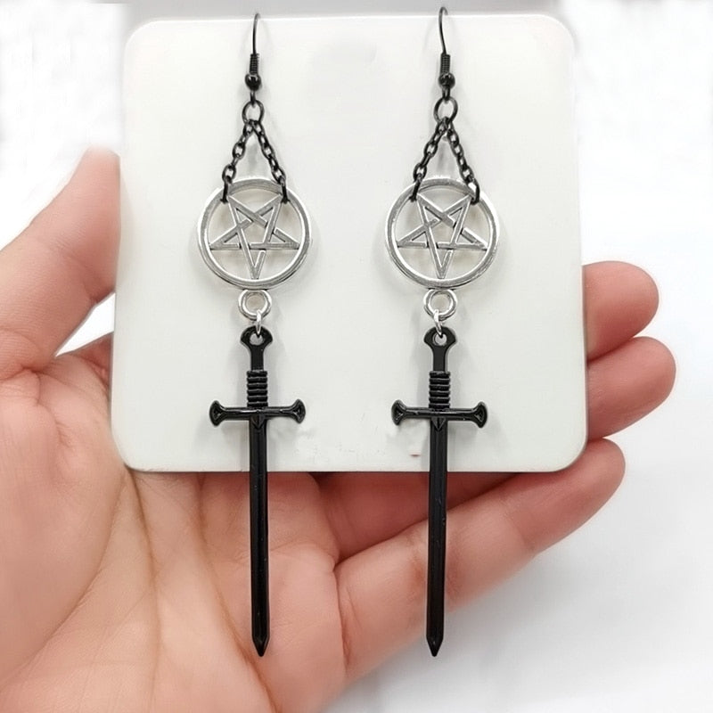 Pentagram and Sword Earrings