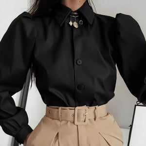 Puff Sleeved Leather Shirt