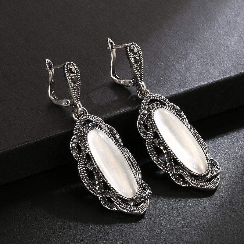 Oval Crystal Drop Earrings