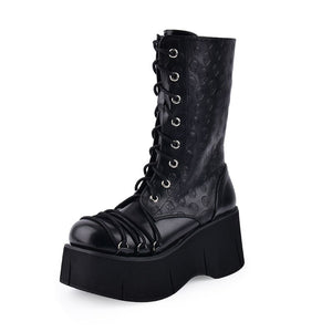 Skull Embroidered Platform Boots