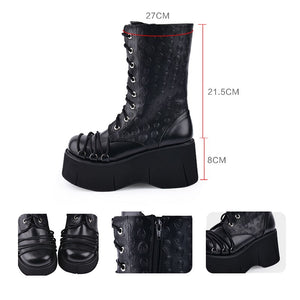 Skull Embroidered Platform Boots