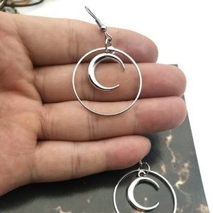 Big Circle and Crescent Moon Earrings