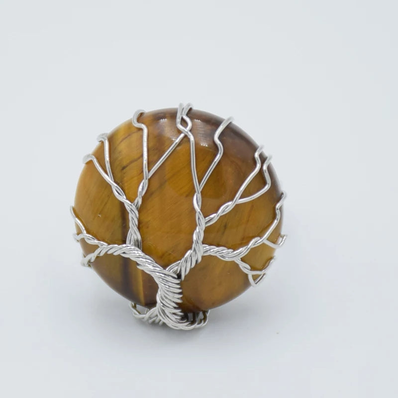 Silver Tree Of Life Stone Ring