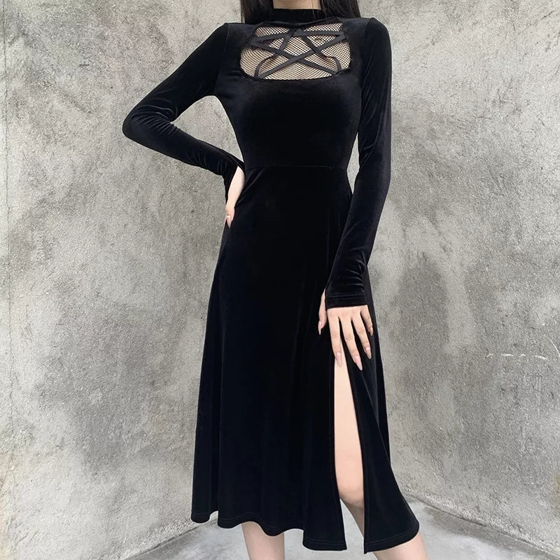 Five Pointed Star Velvet Midi Dress