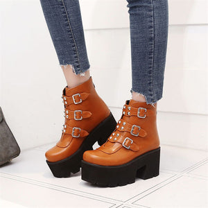 Platform Buckle Ankle Boots