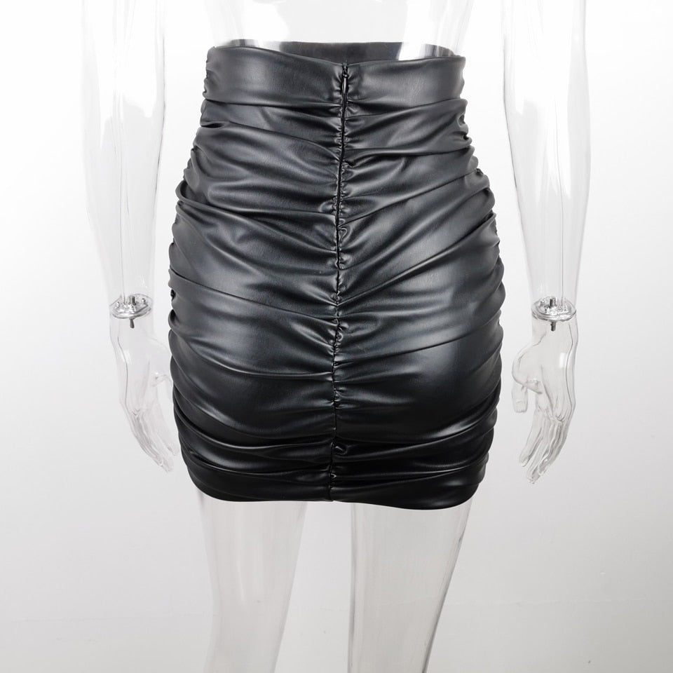 Ruched Leather Mini Skirt