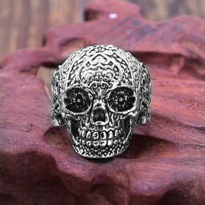 Skull Ring With Flower Engraving