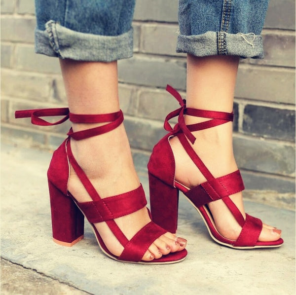 Thick Heel Cross Strap Sandals