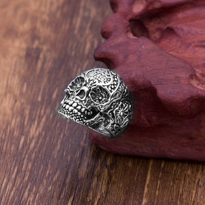 Skull Ring With Flower Engraving