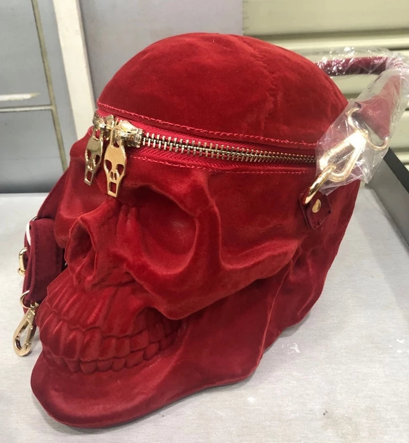 Velvet Skull Shaped Shoulder Bag