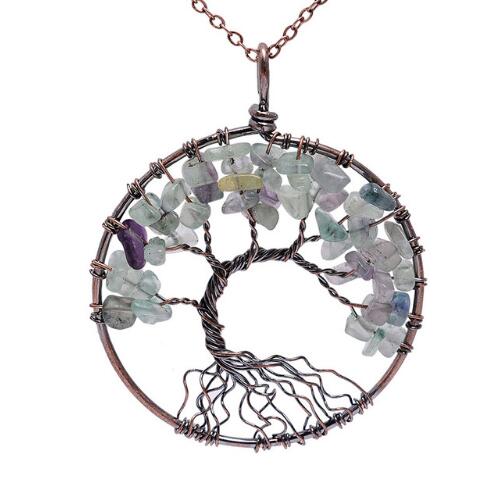 Crystal Natural Stone Tree of Life Necklace