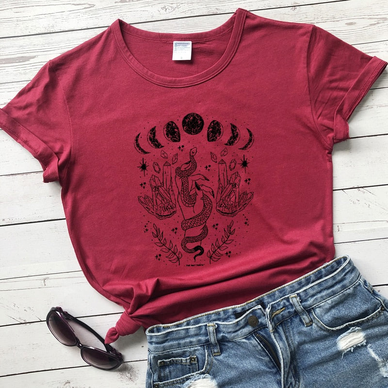 Moon And Snake Print T-Shirt