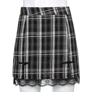 Plaid Slit Mini Skirt