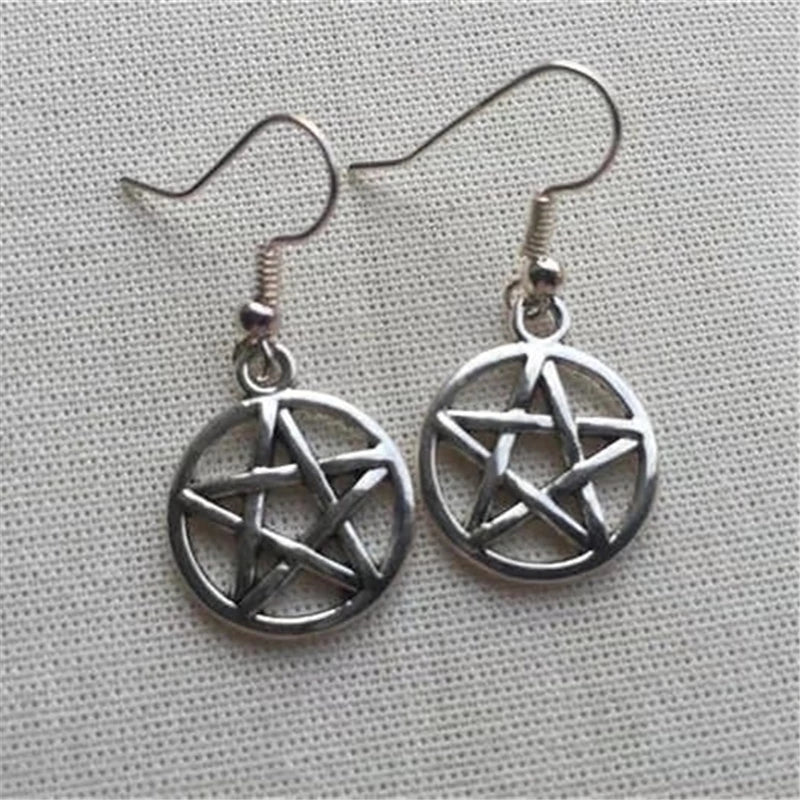 Five Pointed Star In A Circle Earrings