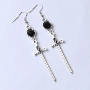 Black Crystal Sword Earrings