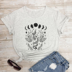 Moon And Snake Print T-Shirt