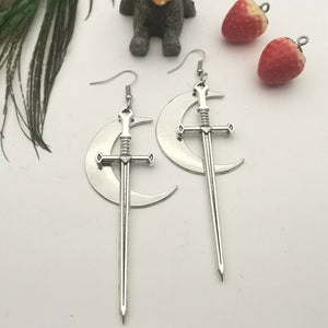 Crescent Moon & Sword Earrings