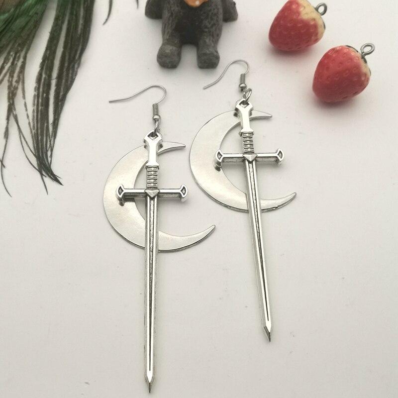 Crescent Moon & Sword Earrings