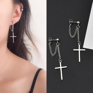 Cross Chain Earrings