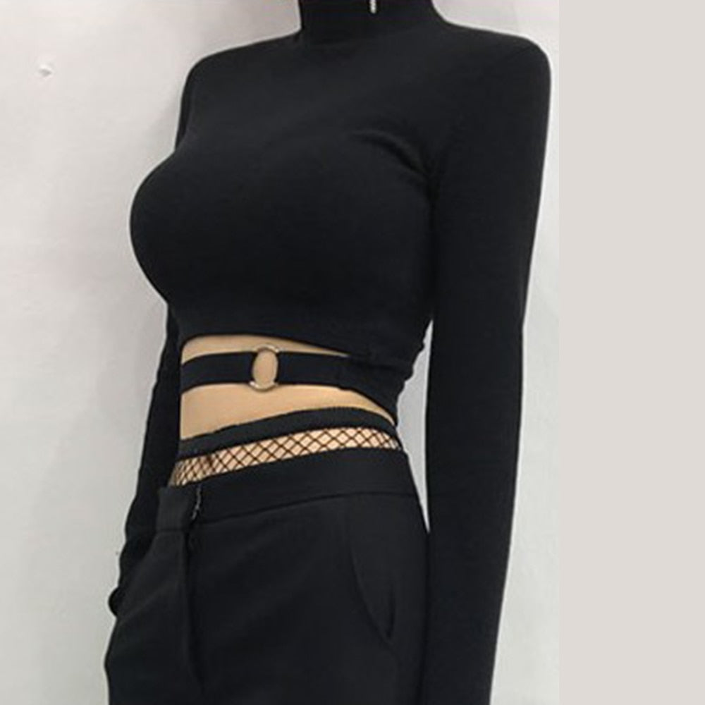 Black Turtleneck Crop Top