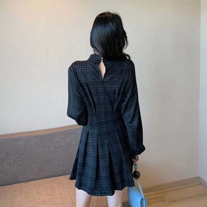 Plaid Puff Sleeved Mini Dress