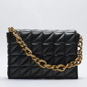 Quilted Shoulder Bag With Gold Chain Handle