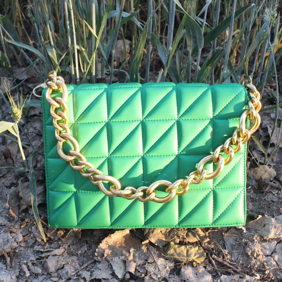 Quilted Shoulder Bag With Gold Chain Handle