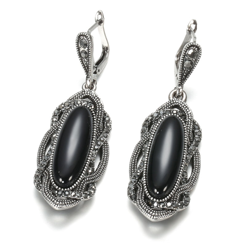 Oval Crystal Drop Earrings