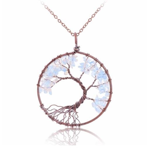 Crystal Natural Stone Tree of Life Necklace