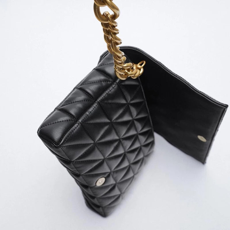 Quilted Shoulder Bag With Gold Chain Handle