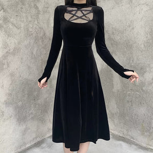 Five Pointed Star Velvet Midi Dress