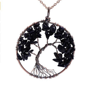 Crystal Natural Stone Tree of Life Necklace