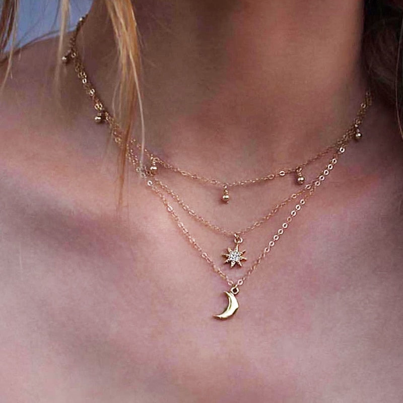 Moon And Star Layer Necklace