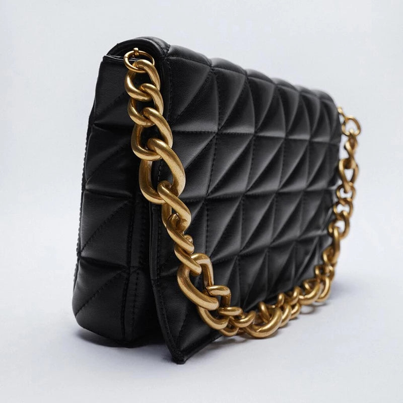 Quilted Shoulder Bag With Gold Chain Handle