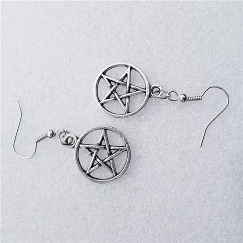 Five Pointed Star In A Circle Earrings