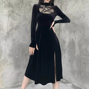 Five Pointed Star Velvet Midi Dress