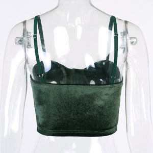 Army Green Velvet Crop Top