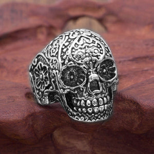 Skull Ring With Flower Engraving