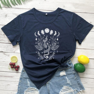 Moon And Snake Print T-Shirt