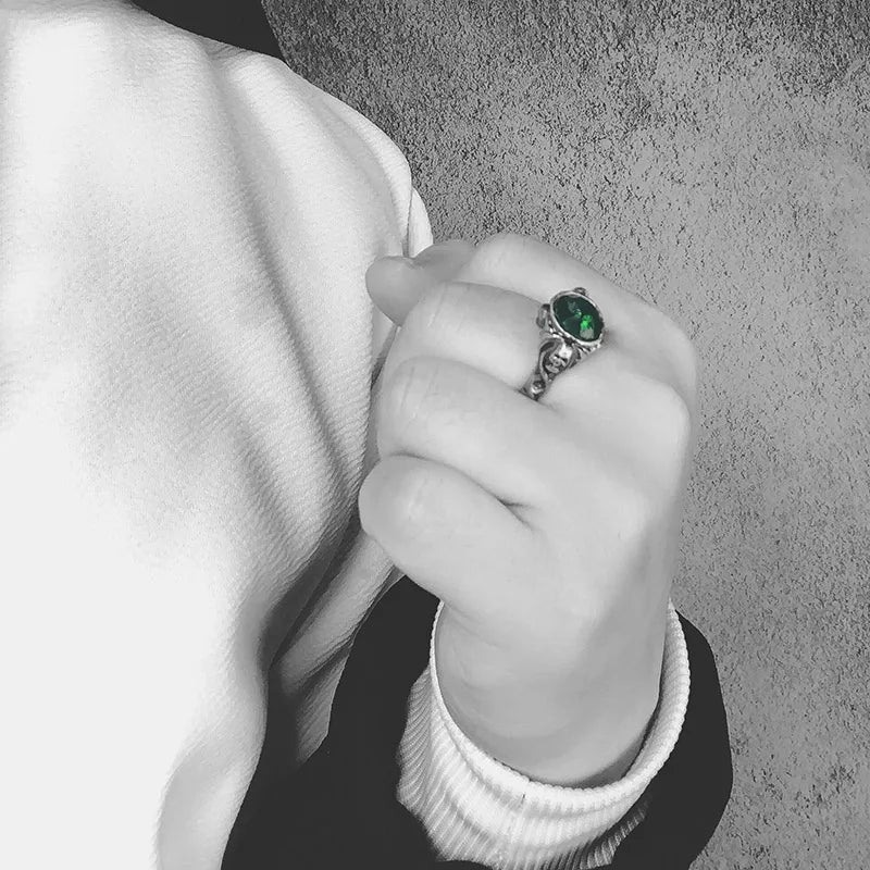 Green Crystal Signet Ring