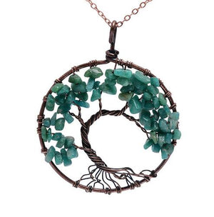 Crystal Natural Stone Tree of Life Necklace