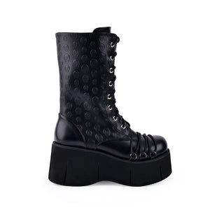 Skull Embroidered Platform Boots