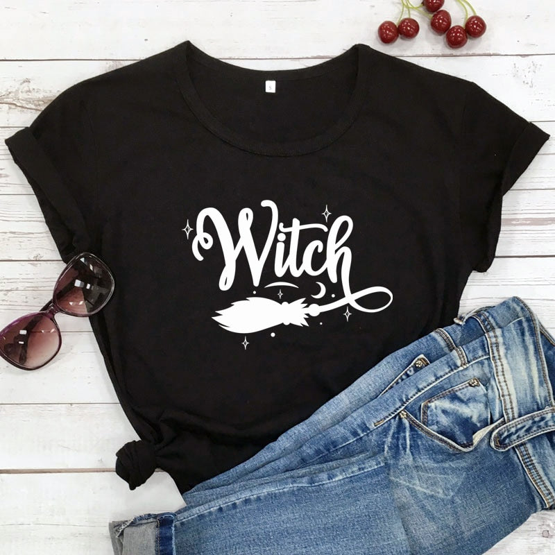 Witch Broom Print T-Shirt