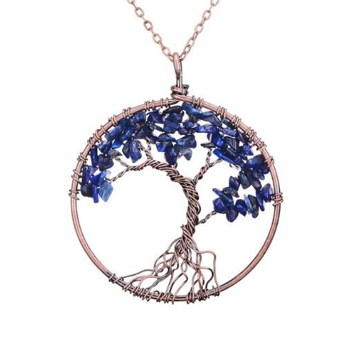 Crystal Natural Stone Tree of Life Necklace